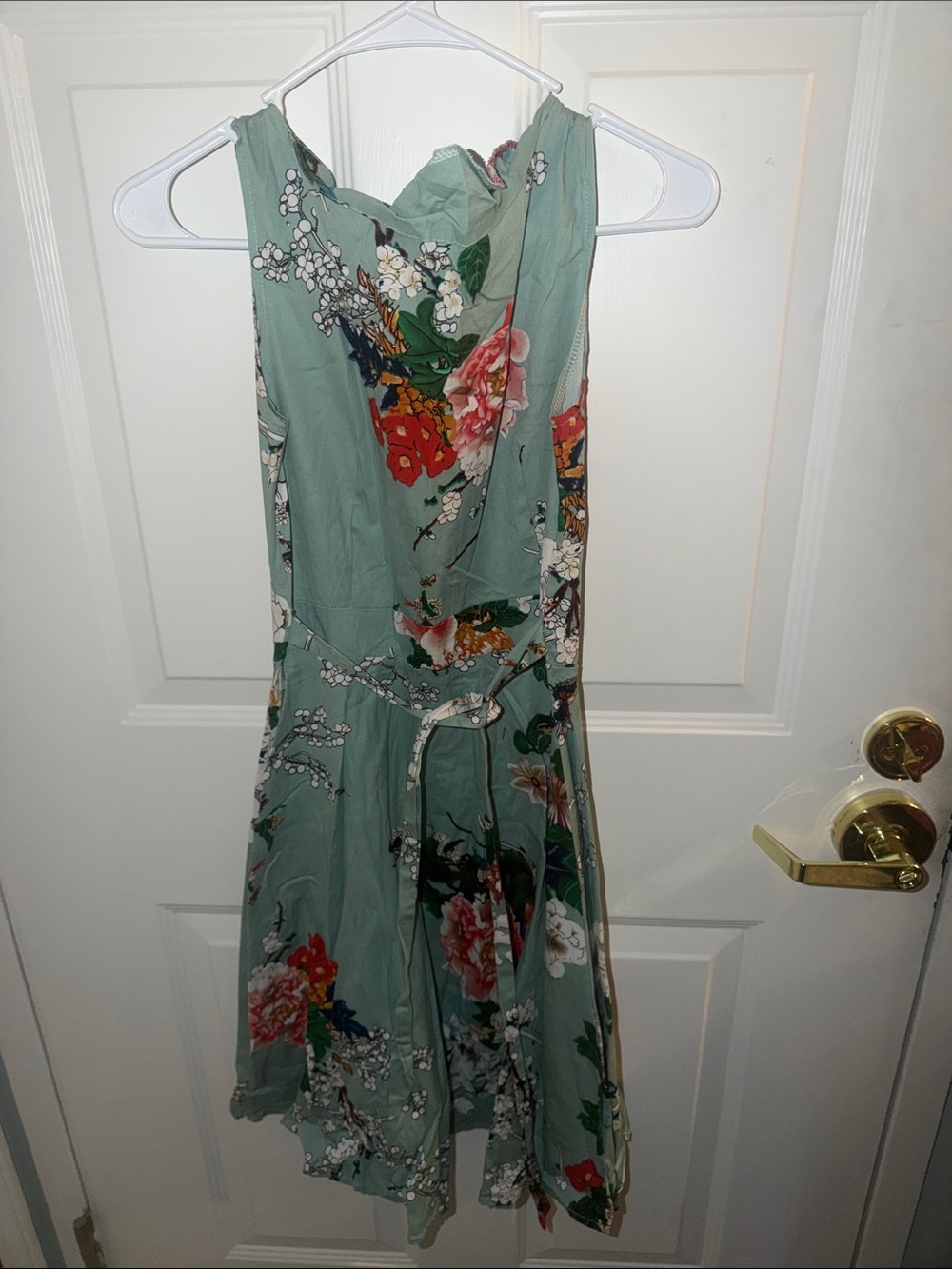 Sage Green Floral Sleeveless Midi Wrap Dress